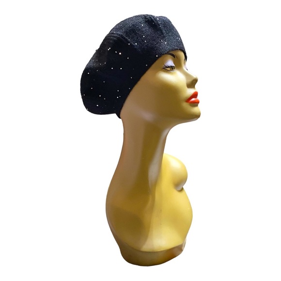 Woman’s Tiny Sequin Black Wool Beret - Picture 1 of 6